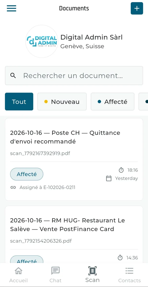 L'application mobile : les pièces scannées et affectées à la comptabilité
